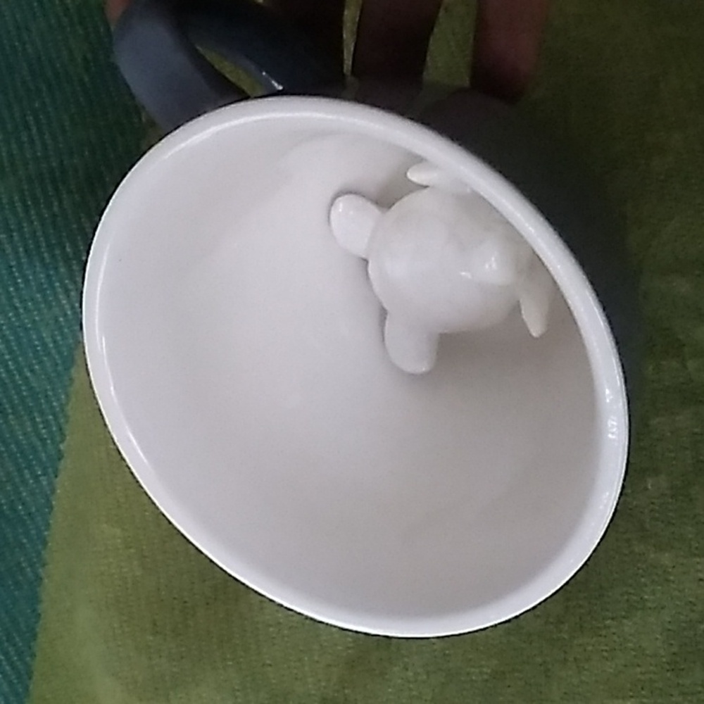Creature Cups Coffee Cup Blue with White Interior 3D Sea Turtle inside Mug